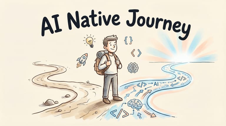 AI Native Journey - hand-drawn illustration of a person starting their AI journey