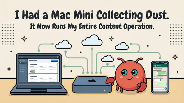 Mac mini with OpenClaw lobster mascot as the always-on AI content hub