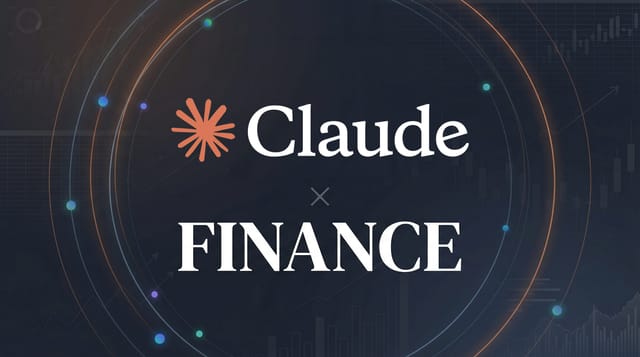 Blueprint architecture diagram of Anthropic's financial AI stack — Claude and Skills at top, four specialist modules in the middle, 11 institutional data connectors at the bottom