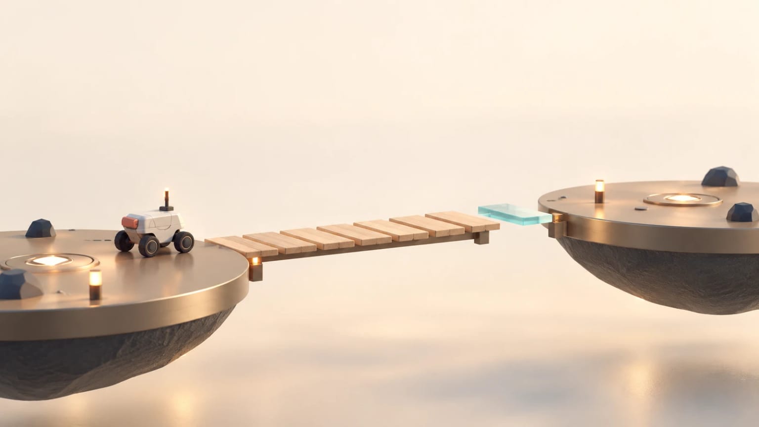 The selected Sunrise bridge concept, showing the ceramic courier and a timber-and-glass crossing