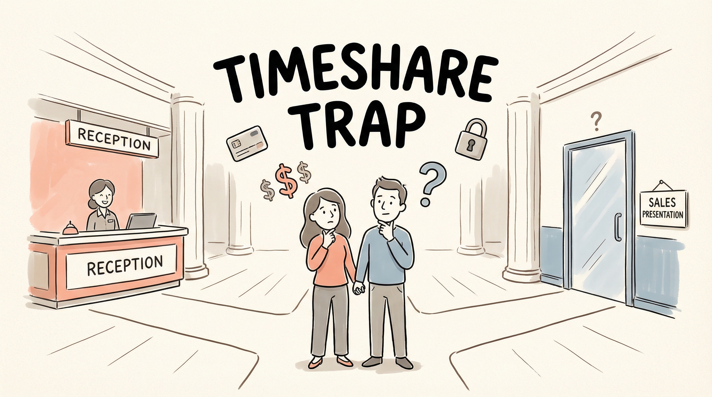 A couple at a crossroads between hospitality and timeshare sales pressure