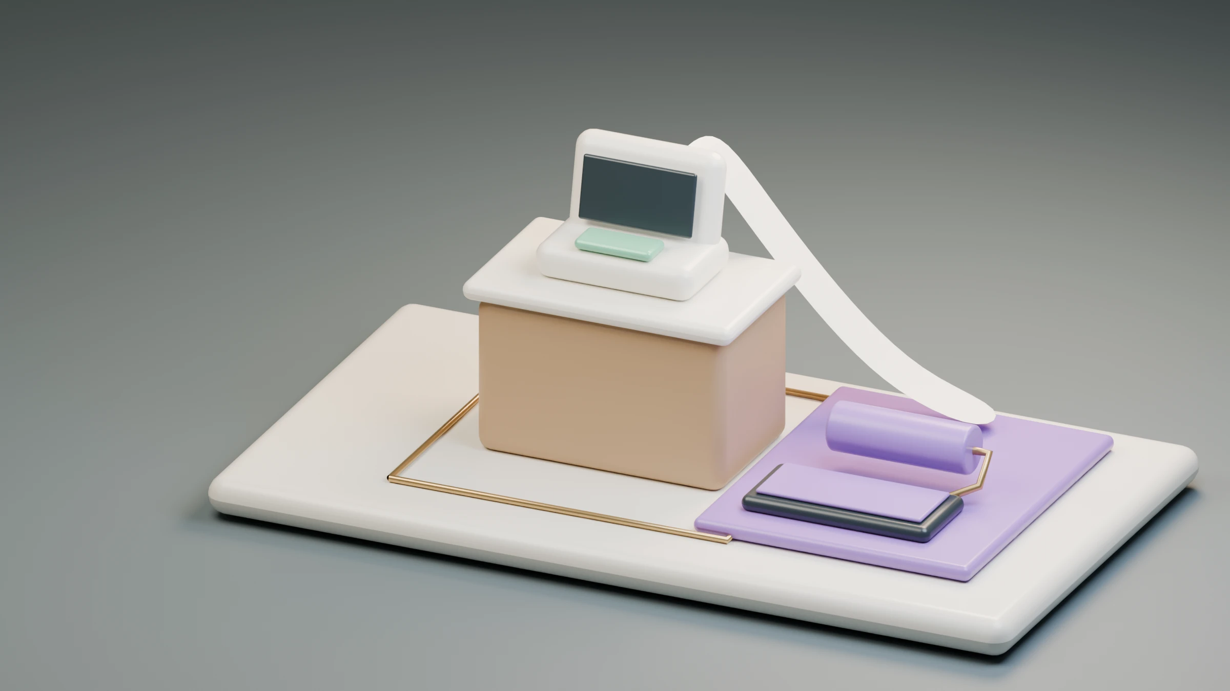 A ceramic checkout repair beside an unrequested purple repaint and extra receipt, illustrating scope expansion.